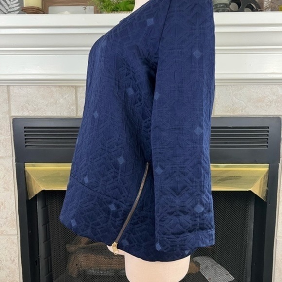 J. Crew Textured Boxy Navy Pull Over Top with Zipper Elements - Picture 9 of 12